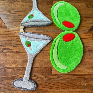 Martini and Olive Tufted Rug Handemade Cute Dirty Martini Olive Wall ...