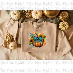 Abóbora Turquesa de Outono Png Sublimação | Abóbora de Couro de Outono | Png de Outono | Abóbora de Outono Png |Abóbora de Laço Coquette |Design de Camiseta de Outono png