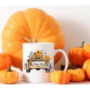 Automne PNG vintage Camion d'automne ancien vieux camion de ferme citrouilles Panier tournesol Vichy Happy Fall Harvest bannière Tshirt Oreiller Mug Design Png