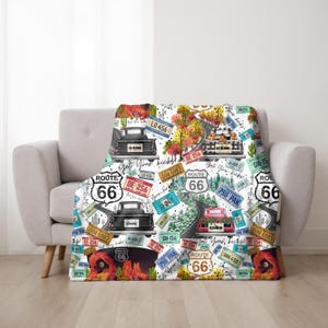 Route 66 Velveteen Plush Blanket: Road Trip Adventure Throw