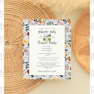 Invitación editable inspirada en Gilmore Girls de Stars Hollow, tarjeta de invitación para fiesta de 5 x 7, descarga de plantilla de Canva, invitación imprimible