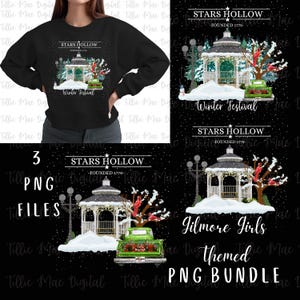 Paquete de invierno Stars Hollow Gazebo / DISEÑADOR ORIGINAL / Fuente blanca PNG Snowing Truck Festival de invierno Gilmore Girls Descargar sublimación