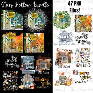 Stars Hollow-bundel prieel 47 PNGS | ORIGINEEL ONTWERPER | Pdf-bestand cadeau | Herfst/winterfestival | Luke's | Gilmores Rewatch-sublimatie-T-shirt