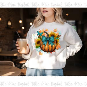 Abóbora Turquesa de Outono Png Sublimação | Abóbora de Couro de Outono | Png de Outono | Abóbora de Outono Png |Abóbora de Laço Coquette |Design de Camiseta de Outono png
