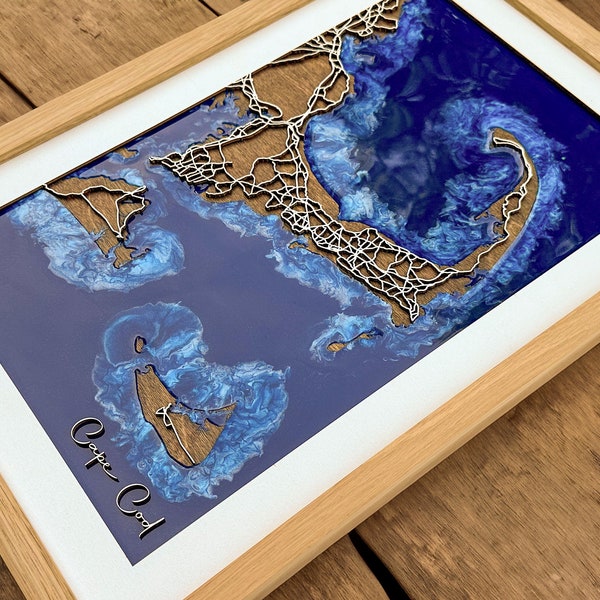 Wooden Map of Any Location | Unique Gift for Office 5th Anniversary Birthday Wedding | Wood and Epoxy Resin