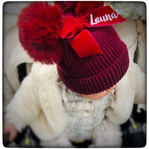Toddler Baby girls Knitting Woolen Hat Winter Warm Double Pompom Beanie Cap with Bow personalized gifts