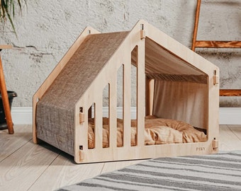 Wooden Dog House With Dog Bed, Modern Dog Bed, Luxury dog furniture, Indoor Dog House, Premium dog house, personalized dog house