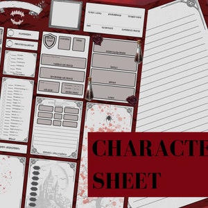 Vampire Theme | DnD 5E Character Sheet | Digital Download | Printable Sheets | Editable and Fillable | Dungeons and Dragons RPG | DM Tools
