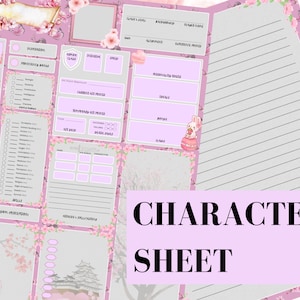 Cherry Blossom Theme|DnD 5E Character Sheet|Digital Download|Printable Sheets|Editable and Fillable|Dungeons and Dragons RPG|DM Tools|