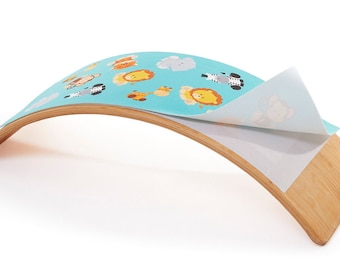 Balance board for children with adorable fleece underlay; Montessori toys; Wooden balance board for the interior
