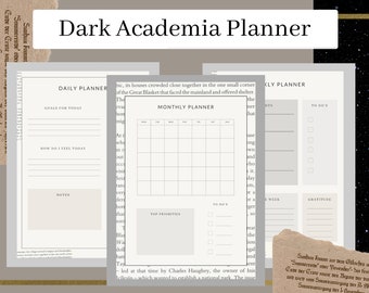 Dark Academia Daily, Weekly & Monthly Planner (PDF, Digital, Printable)