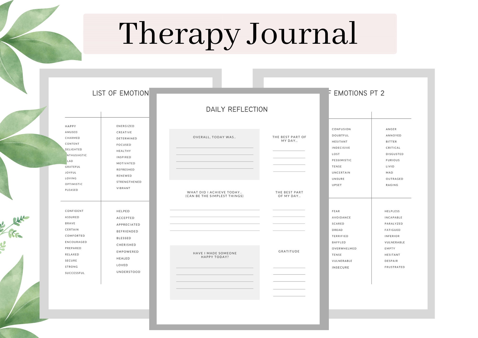 Mental Health & Self Care Journal Therapy Worksheets - Etsy