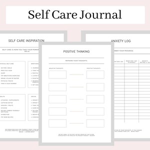 K&ouml;nnte beinhalten: Ein druckbares Selbstpflege-Tagebuch mit Abschnitten f&uuml;r Selbstpflege-Inspiration, positives Denken und ein Angst-Logbuch. Das Tagebuch enth&auml;lt Aufforderungen zur k&ouml;rperlichen und emotionalen Selbstpflege, zur Umformulierung negativer Gedanken und zur Verfolgung von Angstzust&auml;nden.