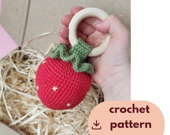 Strawberry rattle easy Crochet Pattern: Amigurumi for Beginners – Step-by-Step Tutorial (PDF/ ENG)