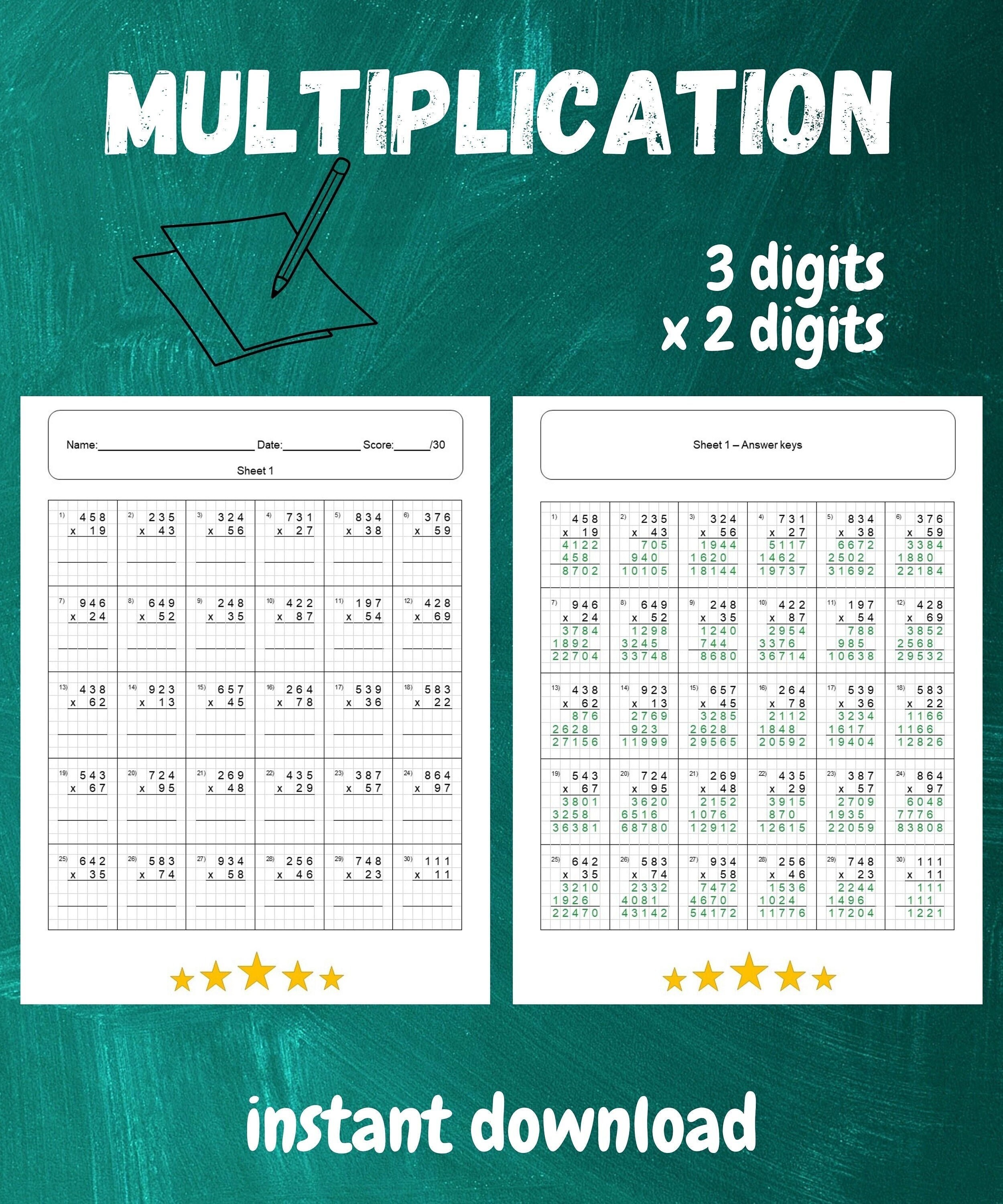 multiplication worksheets 30 practice sheets with etsy
