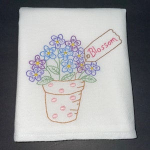 Spring Flowers Hand Embroidered Flour Sack Dish Towel, Gardening Kitchen Tea Towel