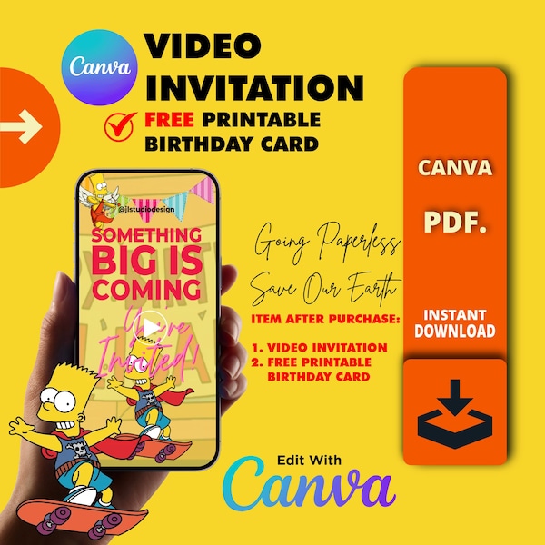 Invitation vidéo modifiable The Simpsons, Anniversaire Simpsons, animé, Inviter, Virtuel, Numérique, Simpsons, Numérique, Télécharger, Les Simpsons