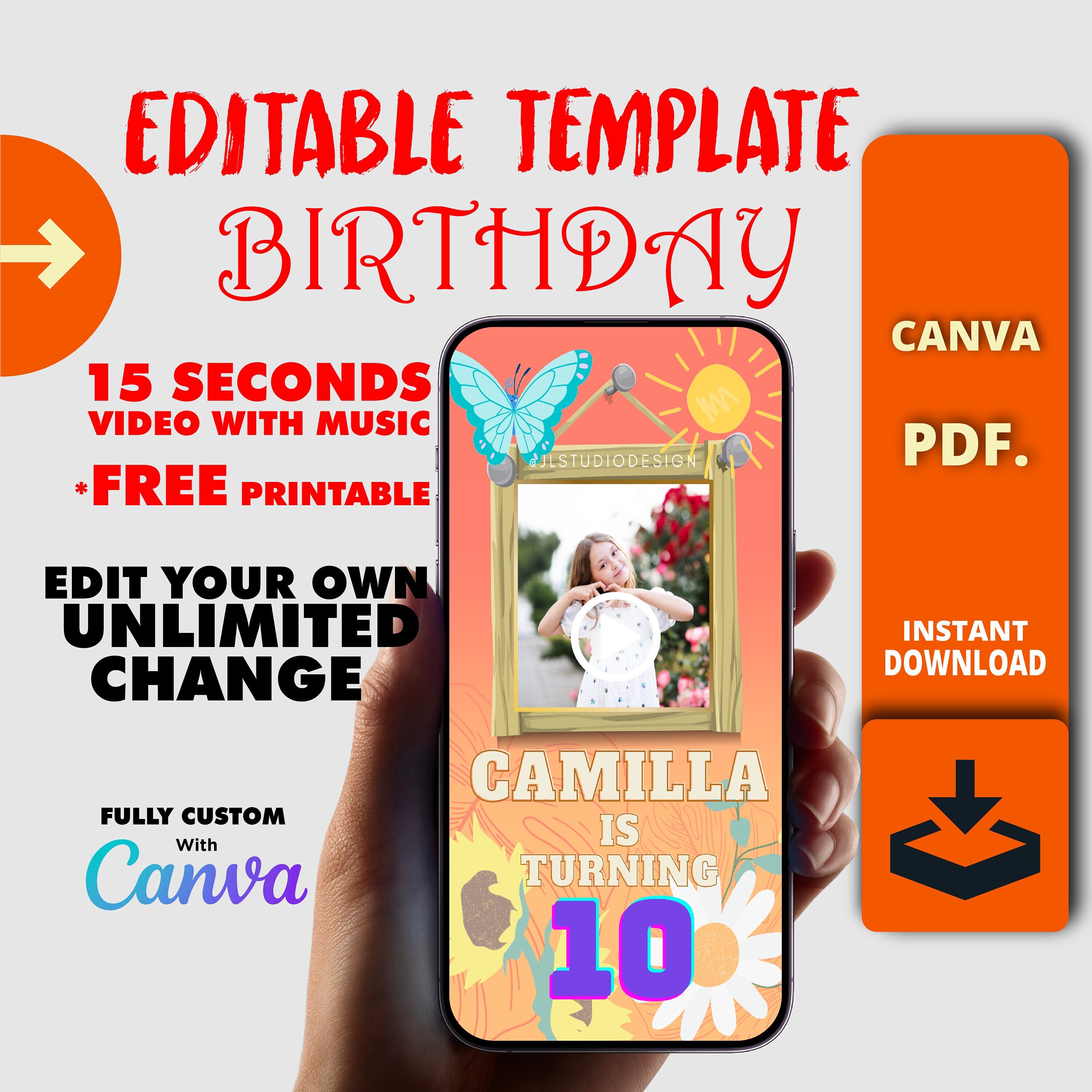 Video Invitation Template, Birthday Girl, Girls Birthday Evite, Blush