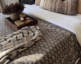 Brown Kantha Quilt/Kantha Quilt king/Handmade Cotton Comforter/Kantha quilt Queen/Kantha Bedspread/Kantha Blanket/Gift for Mom