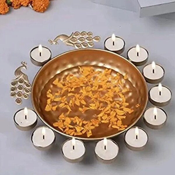 Peacock Design Urli Bowl for Floating Flowers, Festive Home Decor, New Diwali Decoration, Wedding Gift, Tea Party Decor, Diwali Gift