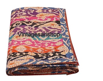 Couvre-lit imprimé hippie blanc, couette indienne faite à la main, couverture en coton réversible, grande literie, couvre-lit, couvre-lit