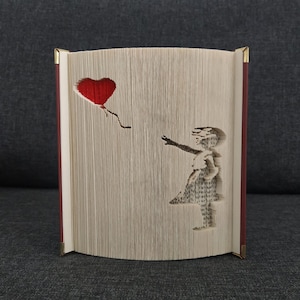 Red Balloon Girl Painting, Red Balloon Girl bookfolding, Personalized Book Fold-Folded Book Art-Birthday Gift-Anniversary Gift