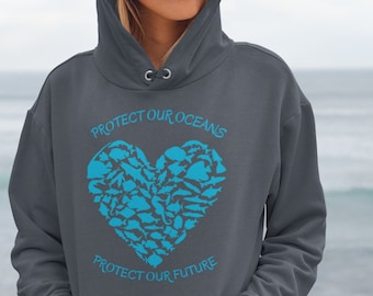 Schütze unseren Ozean Hoodie, Ocean Conservation Hoodie, Sea Life Sweatshirt, Fisch Pullover, Hai Hoodie, Meereslebewesen, Natur Pullover