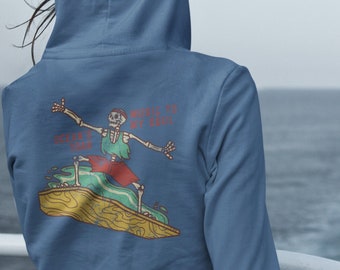 Ocean's Roar Skeleton Surf Hoodie, Surfing Sweatshirt, Skull Pullover, Beach Hoodie, Surfing Gift, Gift for Him, Gift for Her