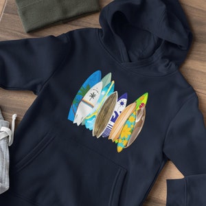 Kids Surf fleece, Children&#39;s Surf hoodie, Youths Surf Sweater, Surfboard Sweatshirt, Surf Board Hoodie, Surf Board Jumper, Kids Surf Gift