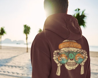 Wave Seeker Hoodie, Skeleton Surf Hoodie, Beach Sweatshirt, Surf Pullover, Skull Jumper, Skull Hoodie, Gift for Him, Gift for Her