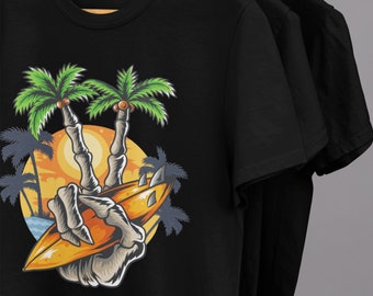 Unisex Skeleton Surf T-Shirt, Skeleton Surfer Tee, Skeleton Surfing Tshirt, Skull Tshirt, Surf Gifts, Surfer Gift, Gift For Him Her, Surf