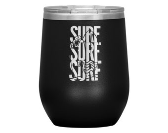 Vaso de vino aislado SURF, taza aislada, copa de vino de viaje, vaso de vino, regalos de surf, regalos para surfistas, regalos del día de la madre, enfriador de vino