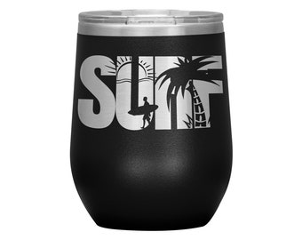 Vaso de vino aislado SURF, taza aislada, copa de vino de viaje, vaso de vino, regalos de surf, regalos para surfistas, regalos del día de la madre, enfriador de vino
