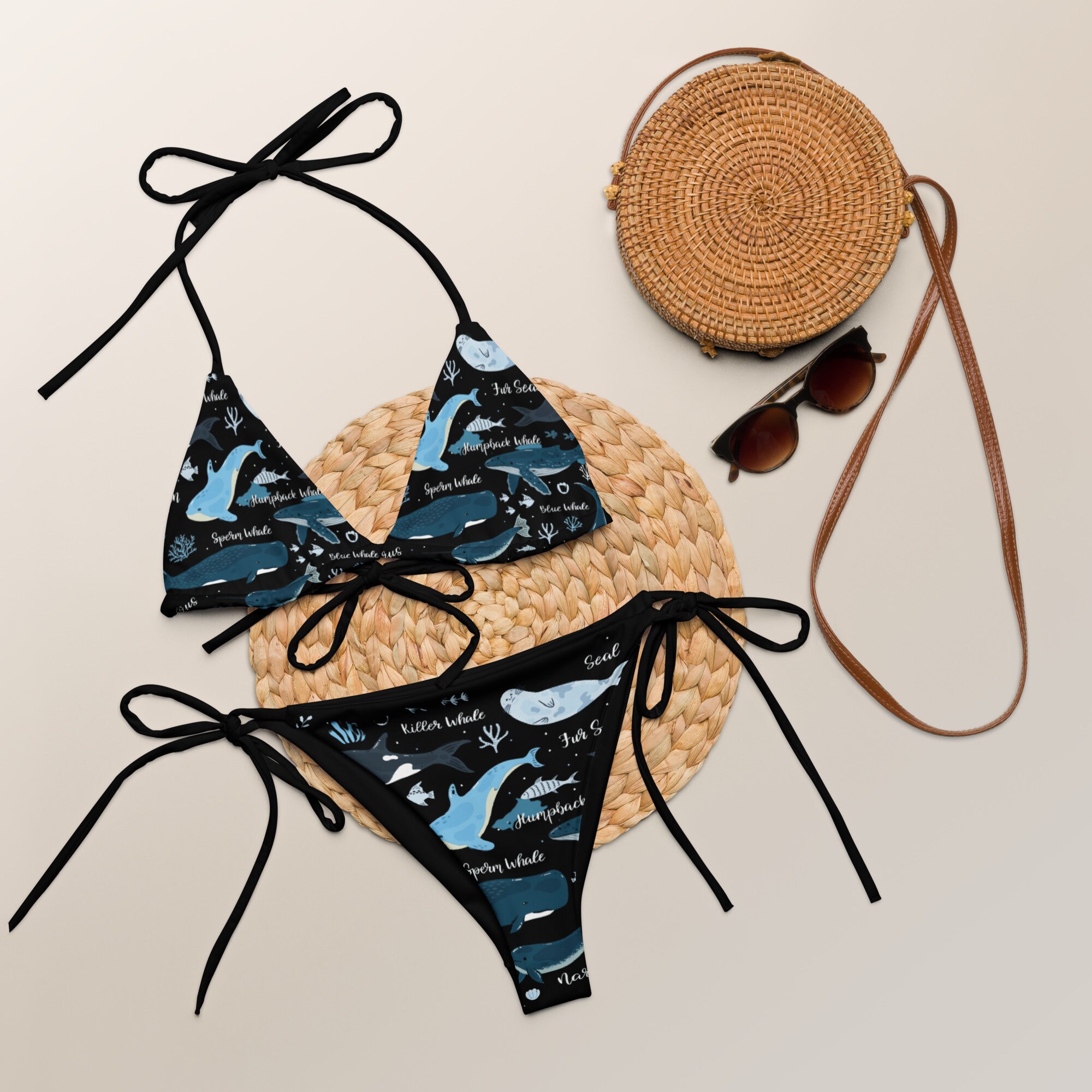 Whale Print Recycled String Bikini, Summer Bikini, Whale Print, Beach