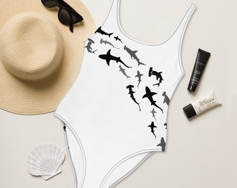 Traje de baño de tiburón de una pieza, traje de baño con estampado animal, bikini con temática oceánica, bikini de playa, regalos de tiburones, regalos de buceo, buceo, traje de baño