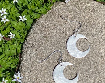 Brushed Sterling Silver Luna Crescents - Hand punched & created from sterling silver sheet