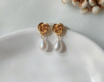 Freshwater Pearl Earring | Minimalist Earring | 925 Silver Stud Earring | Dainty Pearl Earrings | Simple Earrings | Gold Drop Earrings