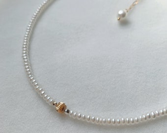 Freshwater Pearl Choker Necklace | 14K Gold Filled Bead Necklace | Tiny Pearl Necklace | Minimalist Pearl Choker | Dainty Jewelry Gift