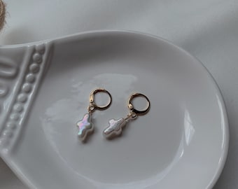 Cross Pearl Earrings | Freshwater Pearl Earrings | 14K Gold Filled Earrings | Baroque Pearl Cross | Gift For Her | Earrings For Baby