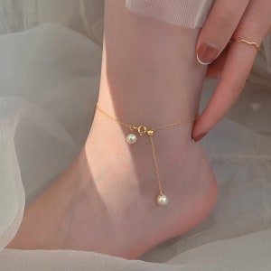 Freshwater Pearl Anklet | Waterproof Anklets | 14K Gold Filled Chain | Bridesmaid Gift | Adjustable Chain Anklets | Mother&#39;s day Gift