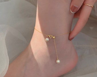 Freshwater Pearl Anklet | Waterproof Anklets | 14K Gold Filled Chain | Bridesmaid Gift | Adjustable Chain Anklets | Mother's day Gift