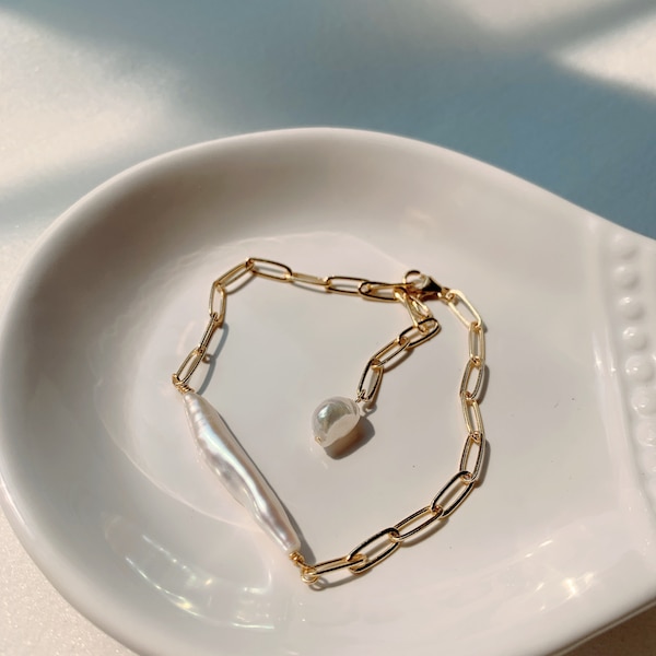 Stick Keshi Pearl Bracelet | Baroque Pearls | Minimalist Bracelet | Adjustable Chain Bracelet | Dainty Jewelry | Christmas gift