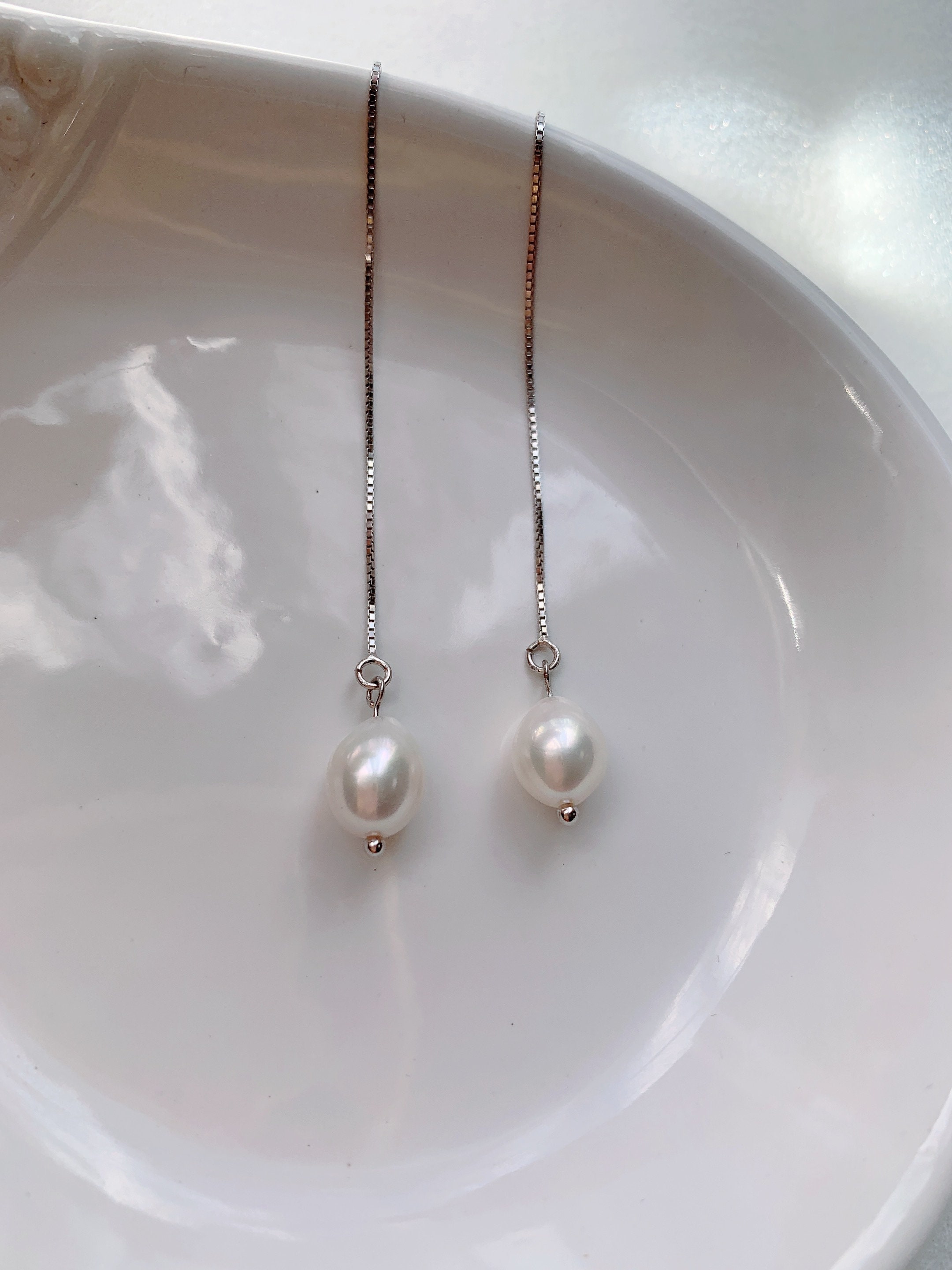 Pearl Thread Earring 925 Sterling Silver Threader Earring - Etsy