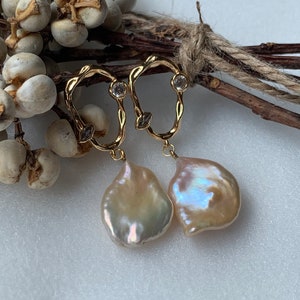 Freshwater Baroque Pearl earrings | Baroque Petal Pearl | Sterling Sliver Ear Post | Dainty Ear Drop | Gift For Women | Christmas gift