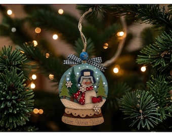 Ornement boule à neige bonhomme de neige lumineux