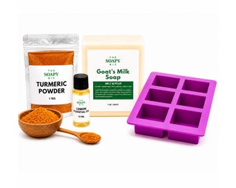 Turmeric & Lemon Essential Oil Soap Kit - Goat’s Milk Base, Silicone Mold, Melt and Pour Handmade Soap DIY