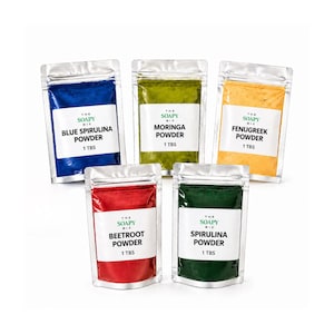Superfood Soap Powders Set - Blue Spirulina, Moringa, Fenugreek, Beetroot, Spirulina, Melt and Pour, Handmade Kit