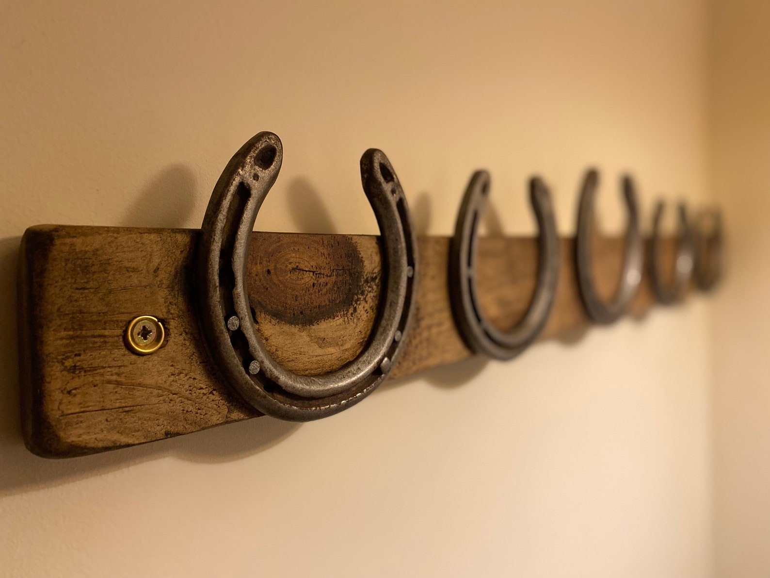 Rustic Reclaimed Horseshoe Coat Hook Wall Rack in Medium Oak Wax - Etsy