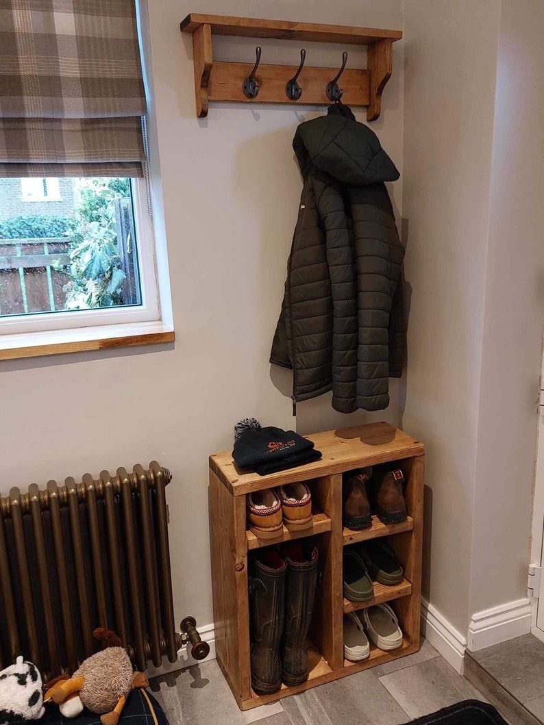 Boot/ Shoe Rack Rustic Solid Wood Hallway Shelf Reclaimed Cottage Style ...
