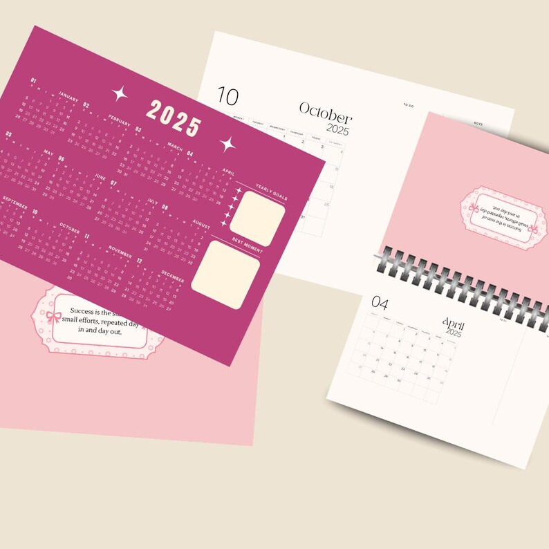 2025 Coquette Printable Calendar With Motivational Quotes | Aesthetic ...